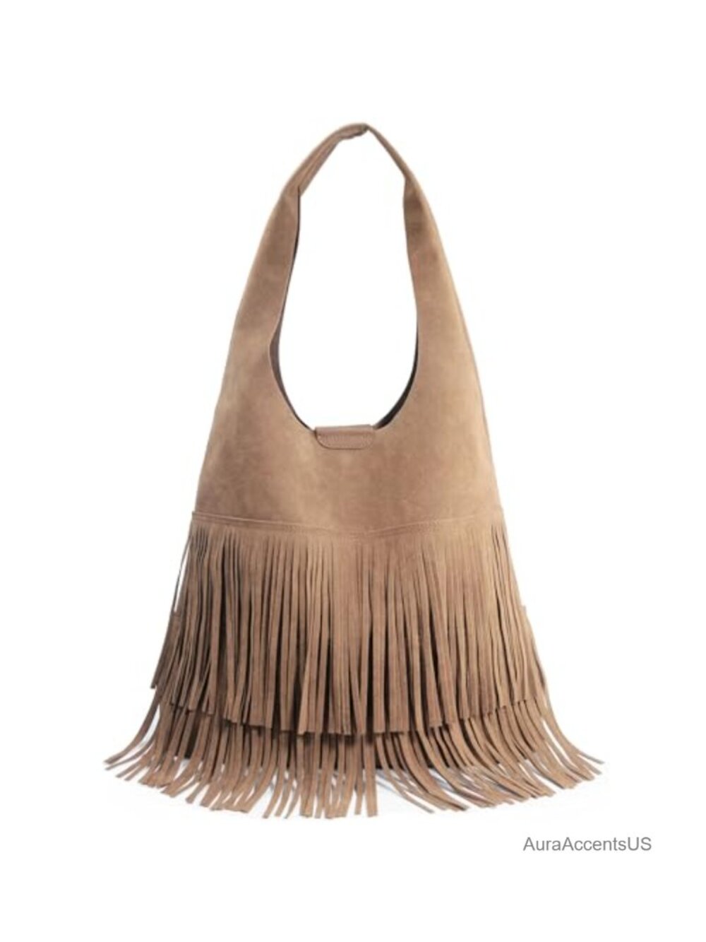 Faux Suede Fringe Hobo Bag Slouchy Shoulder Handbag